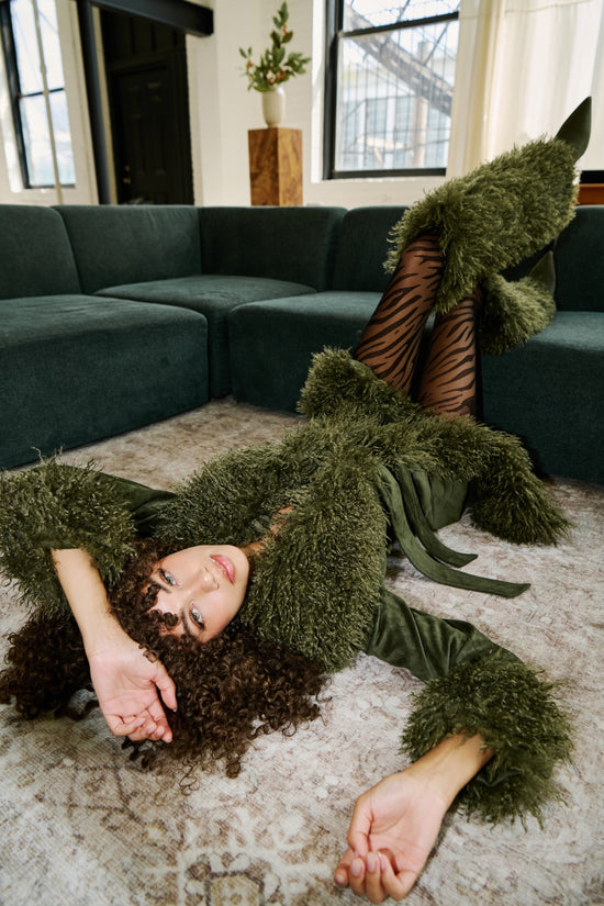 GILDA-OLIVE LONG FAUX FUR TRENCH COAT