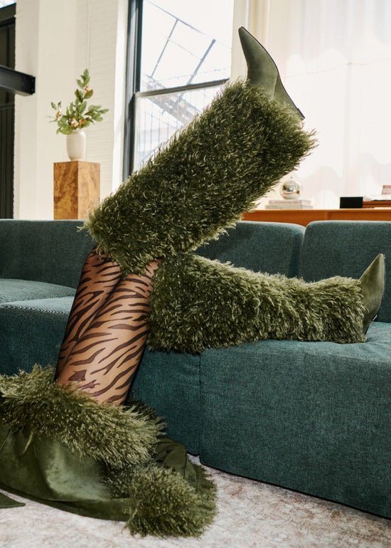 SOLARA-OLIVE FAUX FUR WEDGE BOOT