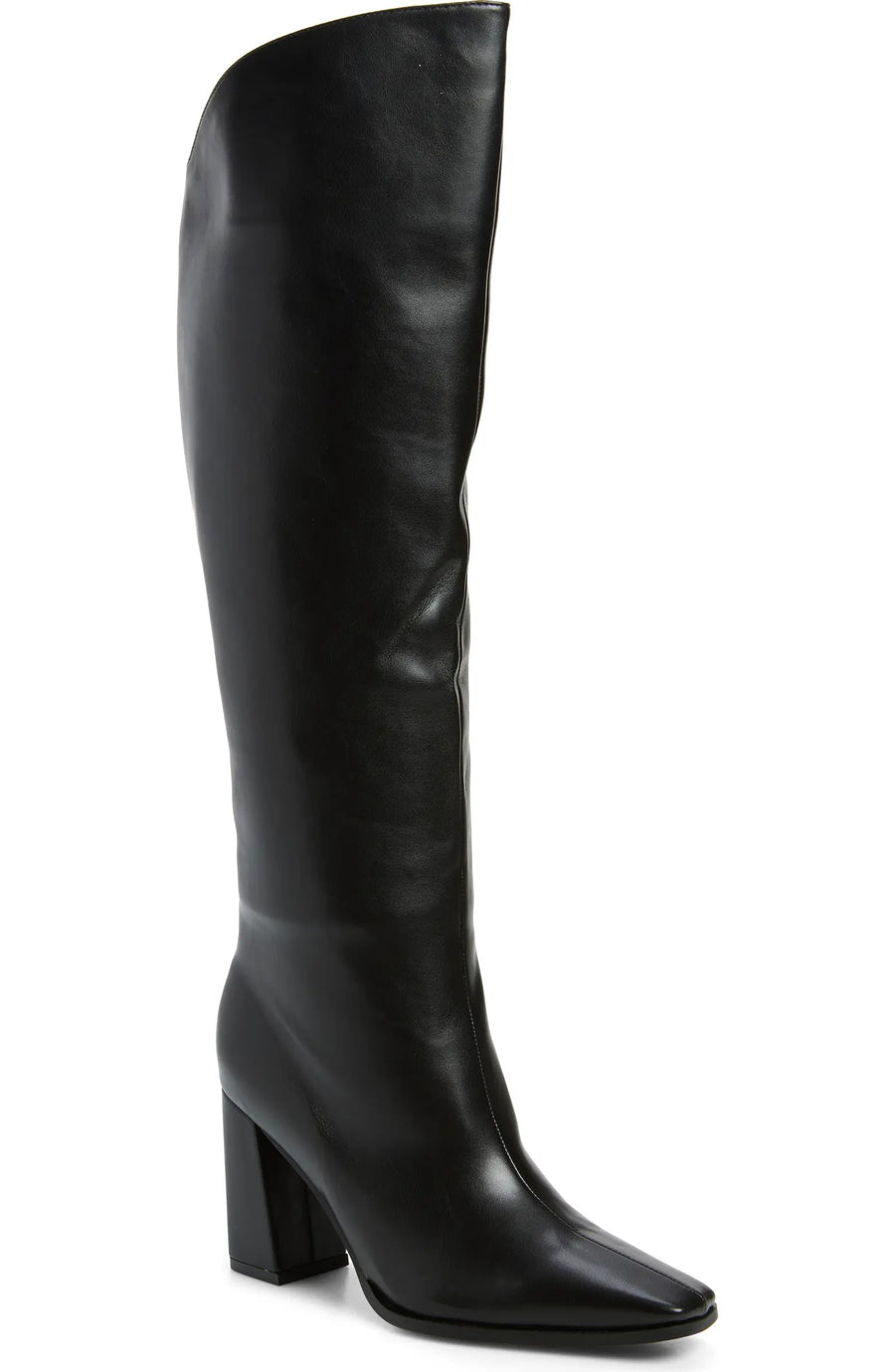 GRACIELLA-BLACK KNEE HIGH CHUNKY HEELED BOOT