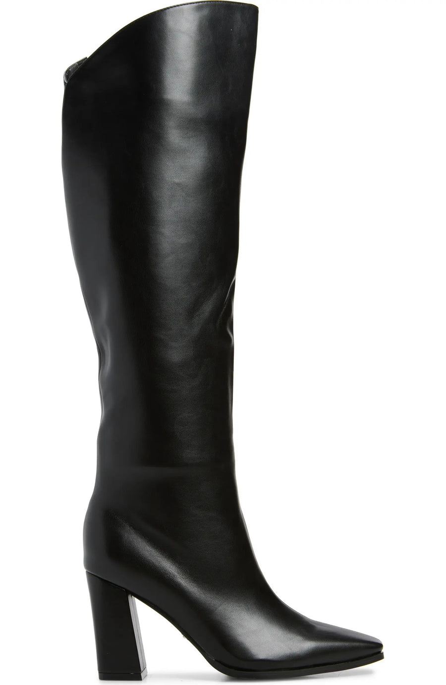 GRACIELLA-BLACK KNEE HIGH CHUNKY HEELED BOOT
