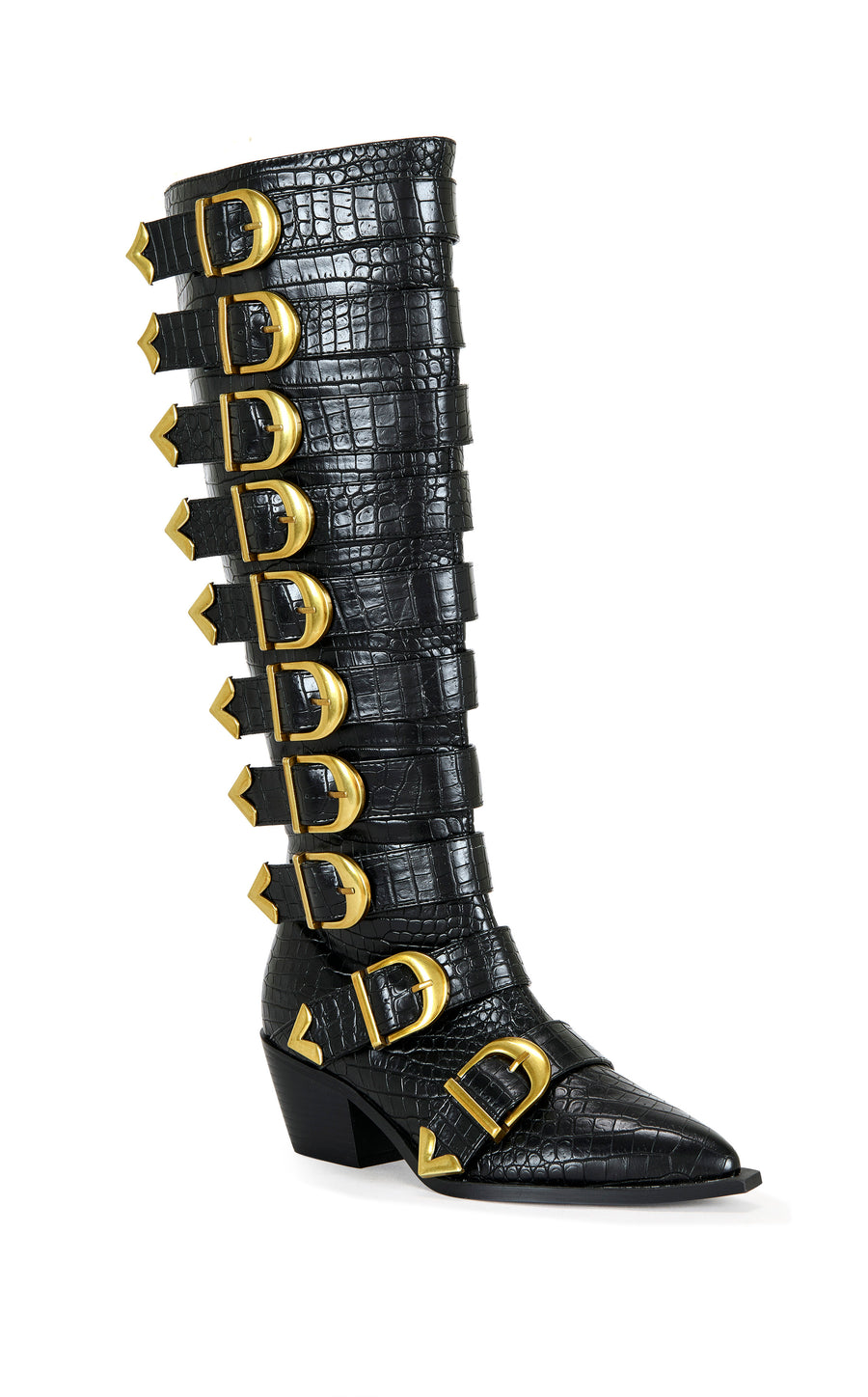 GRAZIANA-BLACK BUCKLED WESTERN BOOT