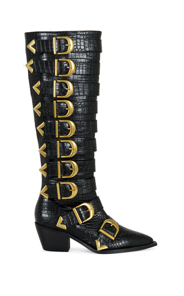 GRAZIANA-BLACK BUCKLED WESTERN BOOT