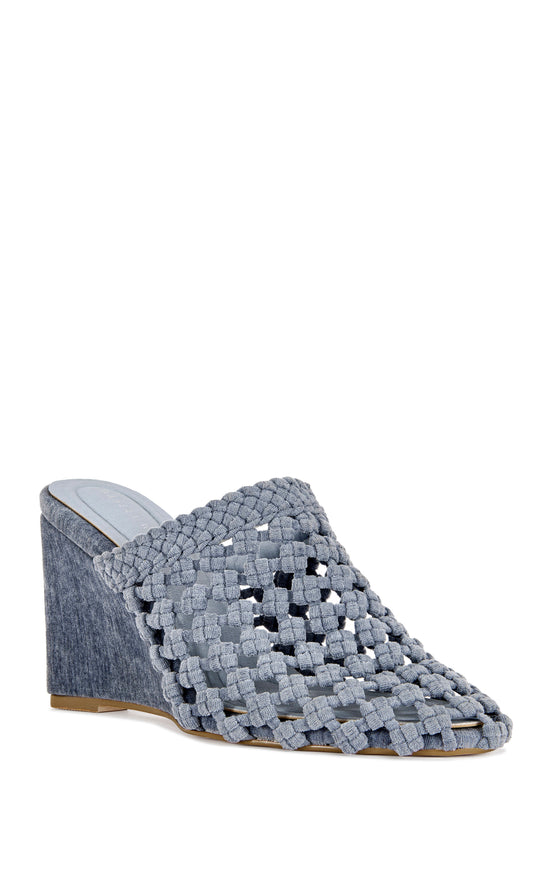 GWENDOLYN-BLUE KNIT WEDGE MULE