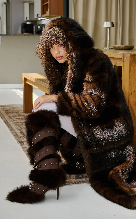 DARIO-CHOCOLATE FAUX FUR STILETTO BOOT