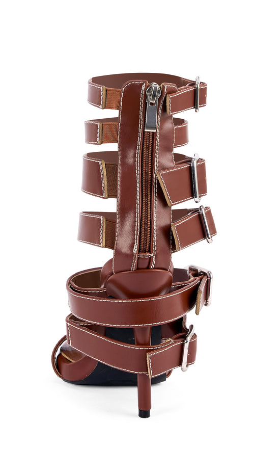 HITCHAM-BROWN BELTED STILETTO SANDAL