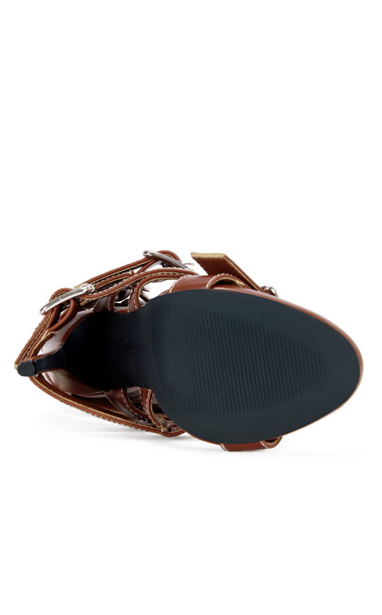 HITCHAM-BROWN BELTED STILETTO SANDAL