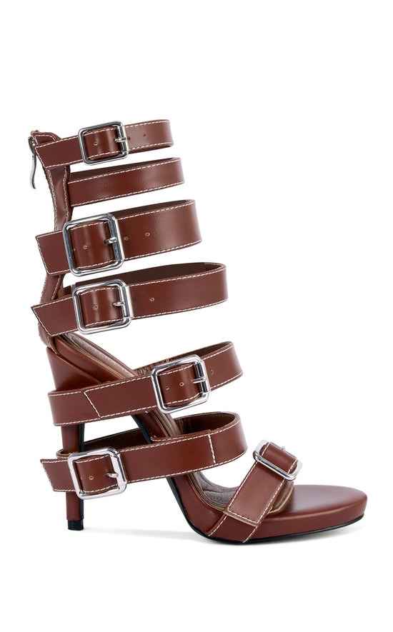 HITCHAM-BROWN BELTED STILETTO SANDAL