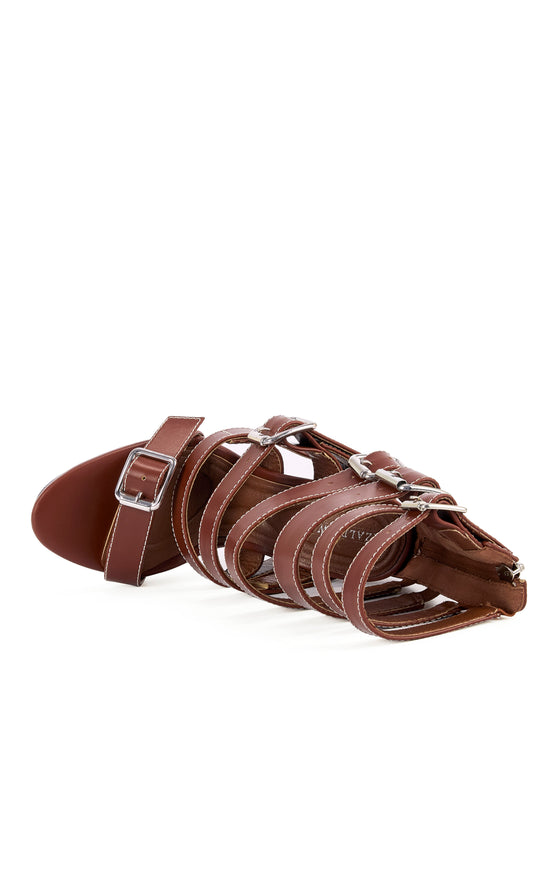 HITCHAM-BROWN BELTED STILETTO SANDAL