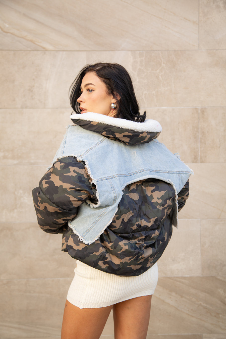 HOTSHOT CAMO DENIM PUFFER JACKET