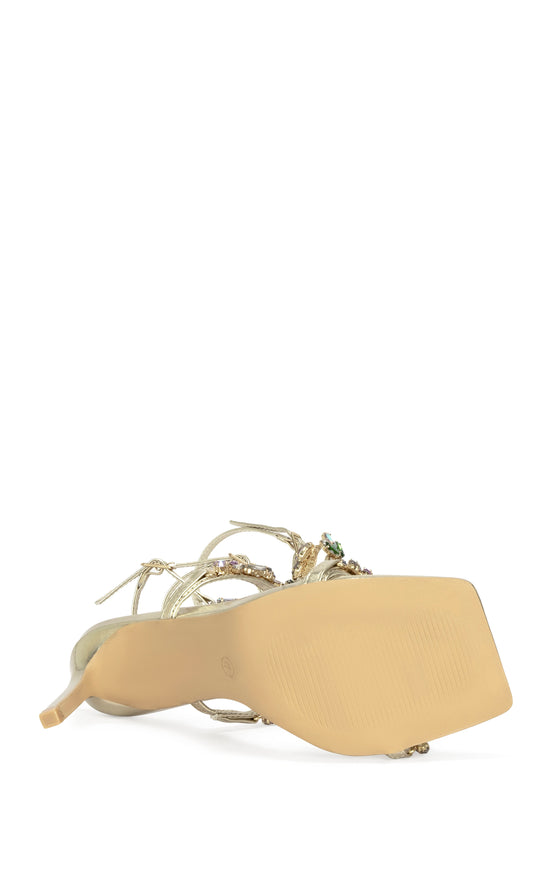 CERUS-GOLDMULTI EMBELLISHED GLADIATOR STILETTO SANDAL