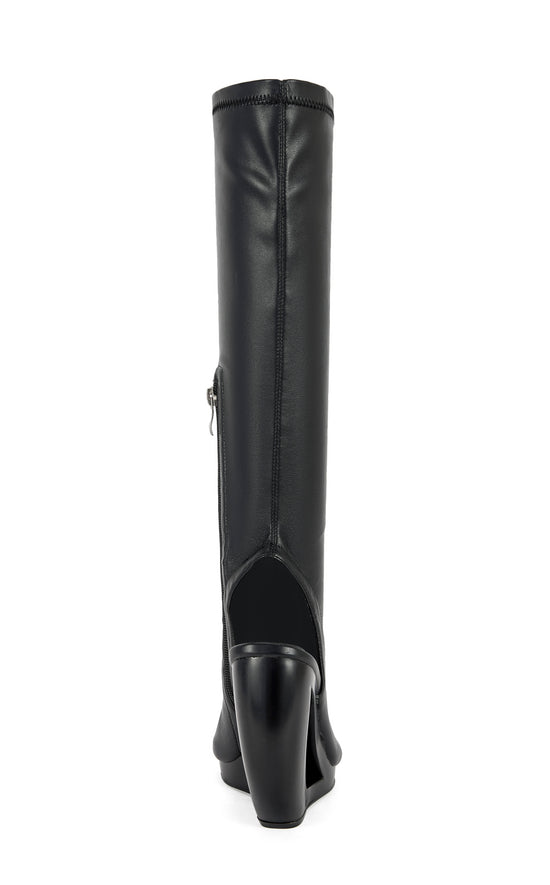 ILYSSA-BLACK CURVED WEDGE SANDAL BOOT
