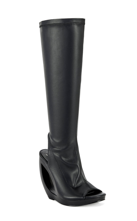 ILYSSA-BLACK CURVED WEDGE SANDAL BOOT