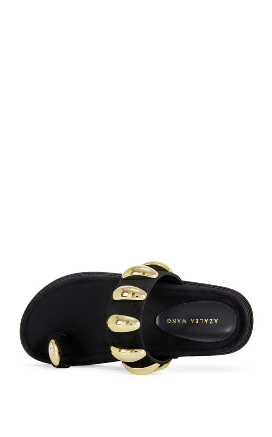 IMPISI-BLACK STUDDED TOE RING SANDAL