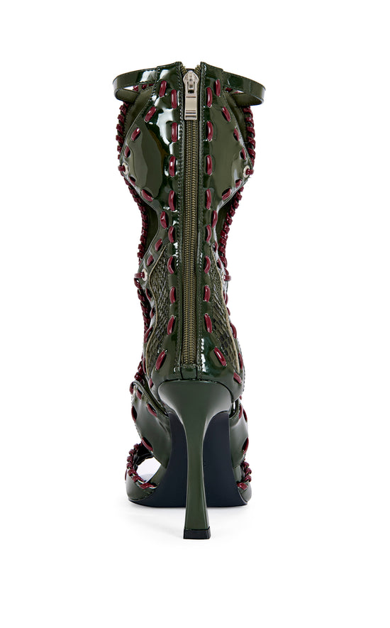 INDRANI-OLIVE GLADIATOR STILETTO SANDAL BOOTIE