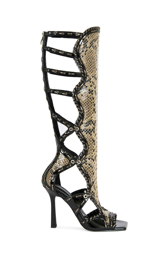 INDRANIHIGH-BLACK GLADIATOR STILETTO SANDAL BOOT