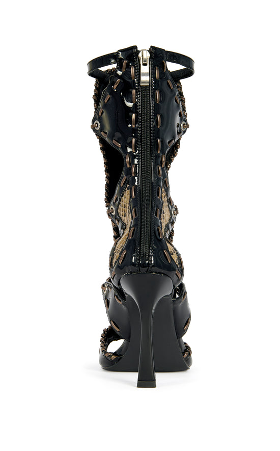 INDRANI-BLACK GLADIATOR STILETTO SANDAL BOOTIE