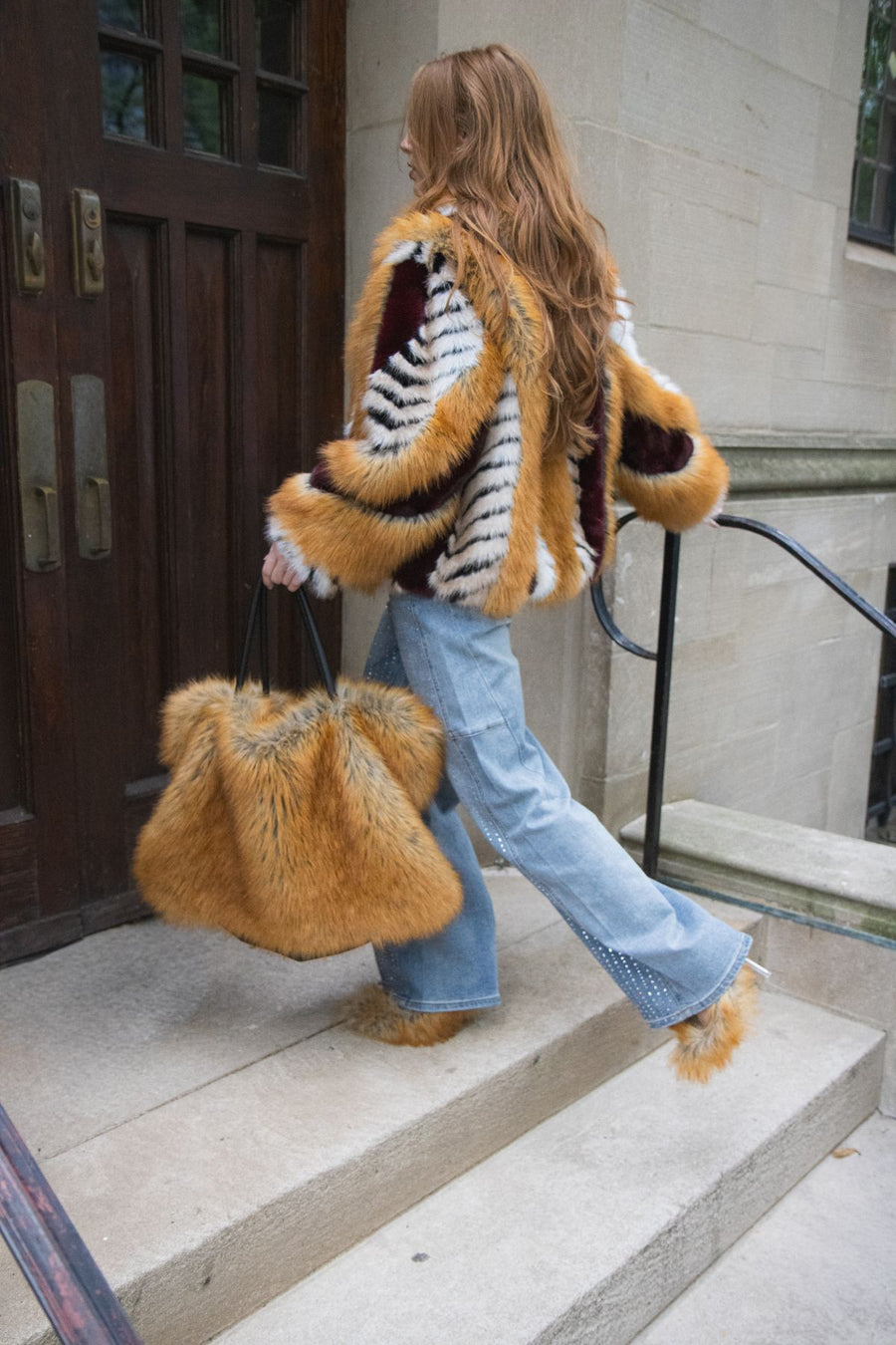 INEZ-BURGUNDY FAUX FUR JACKET