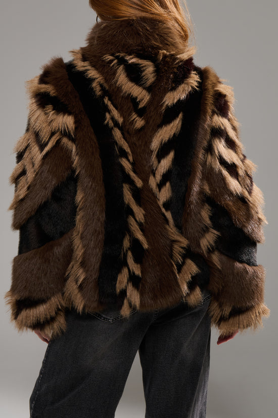 INEZ-CHOCOLATE FAUX FUR JACKET