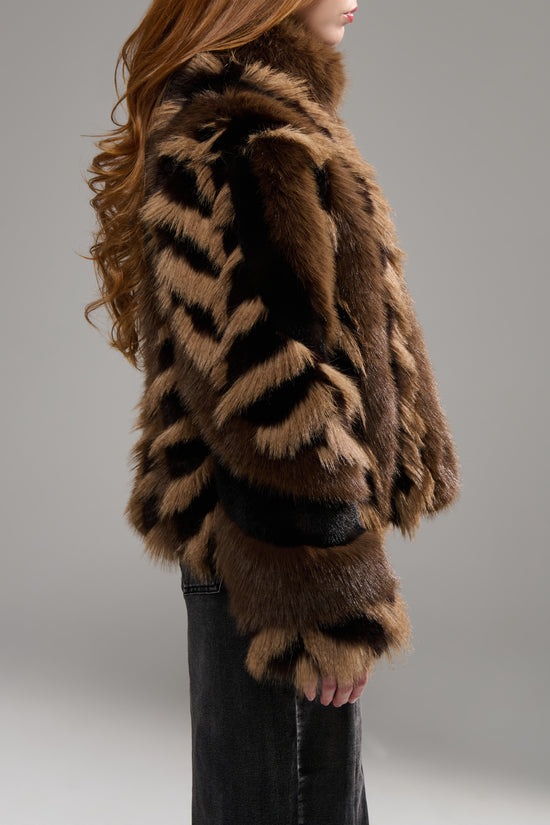INEZ-CHOCOLATE FAUX FUR JACKET