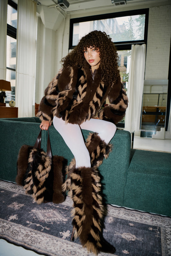 UPSELLA-CHOCOLATE FAUX FUR STILETTO BOOT