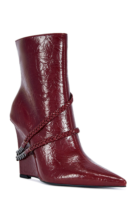 JACQUES-RED POINTED TOE WEDGE BOOTIE