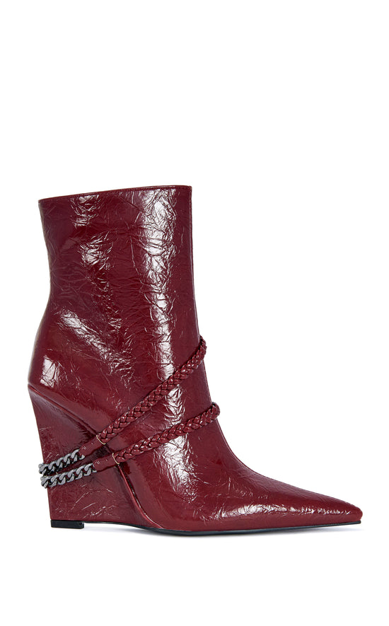 JACQUES-RED POINTED TOE WEDGE BOOTIE