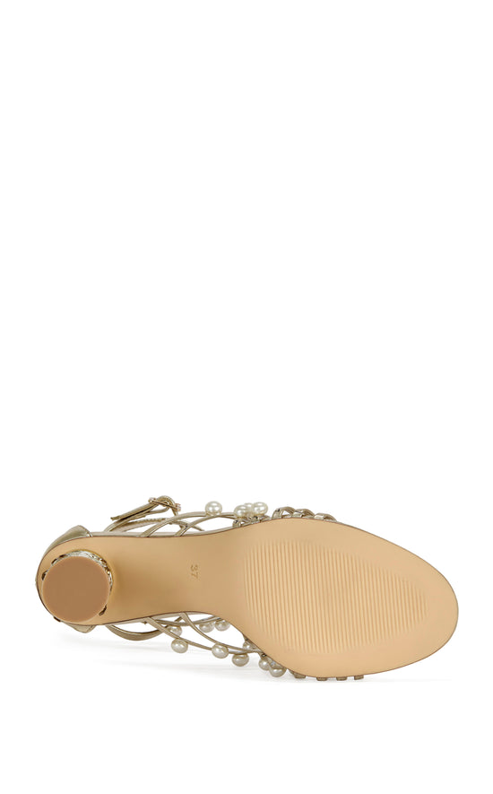 JADINE-GOLD STRAPPY PEARL SANDAL HEEL