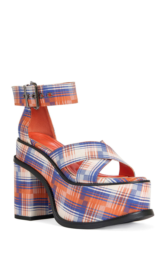 JAETYN-ORANGEPLAID PLATFORM SANDAL