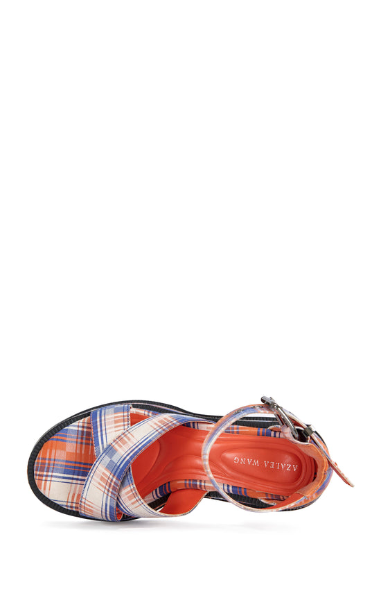 JAETYN-ORANGEPLAID PLATFORM SANDAL