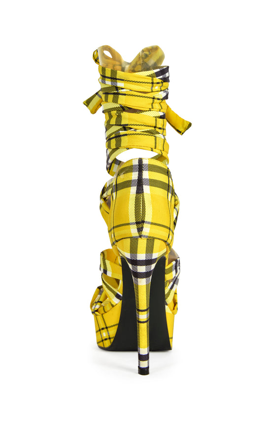 JEMISHA-YELLOWPLAID WRAP-AROUND STILETTO PLATFORM SANDAL