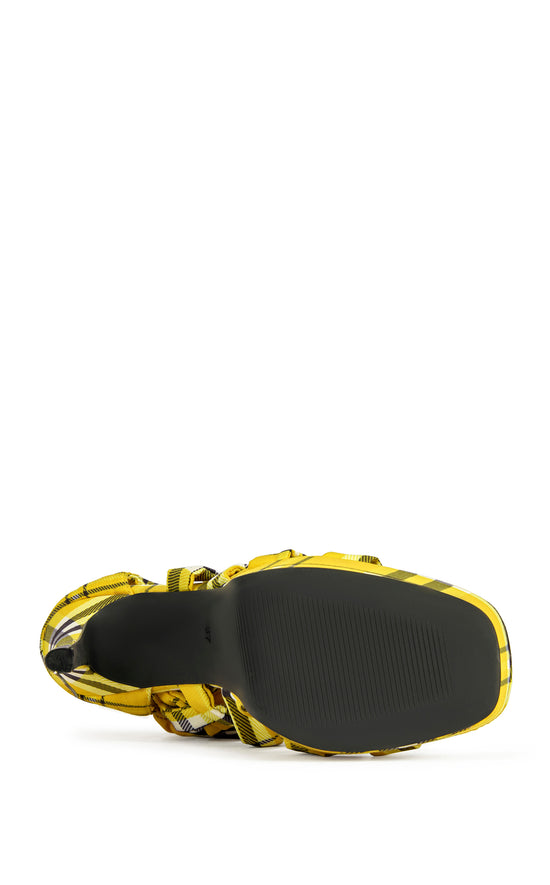 JEMISHA-YELLOWPLAID WRAP-AROUND STILETTO PLATFORM SANDAL