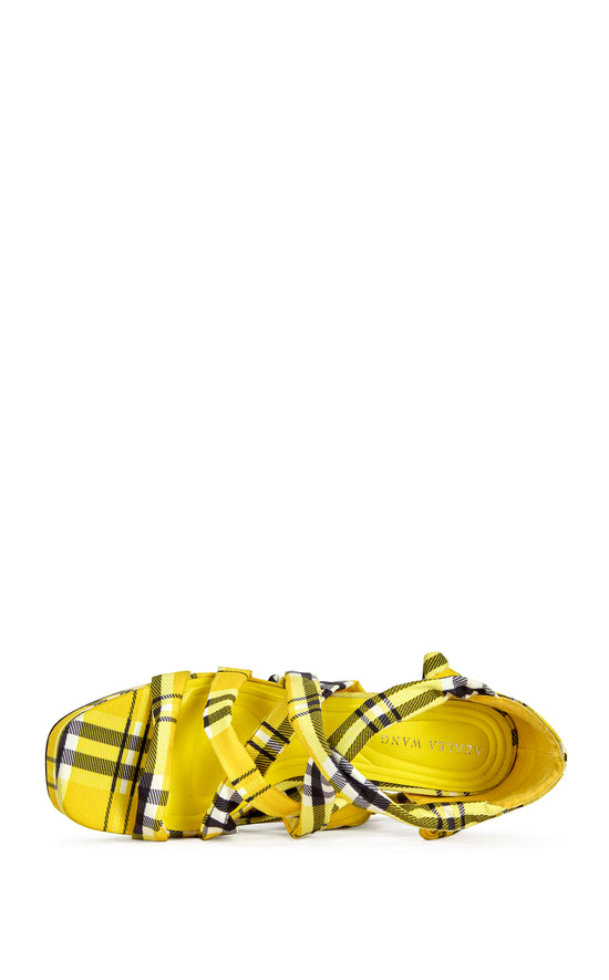 JEMISHA-YELLOWPLAID WRAP-AROUND STILETTO PLATFORM SANDAL