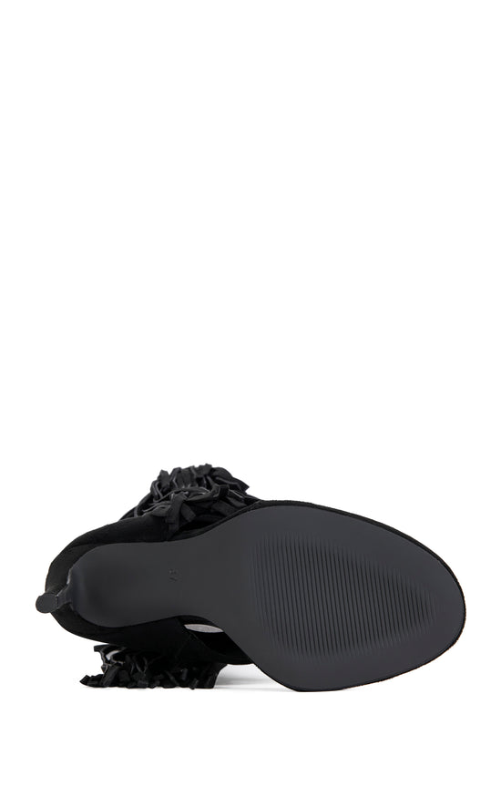 JOHANNA-BLACK FRINGE STILETTO SANDAL BOOT