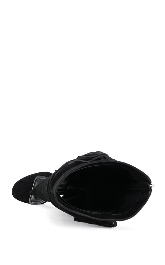 JOHANNA-BLACK FRINGE STILETTO SANDAL BOOT
