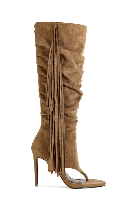JOHANNA-TAN FRINGE STILETTO SANDAL BOOT