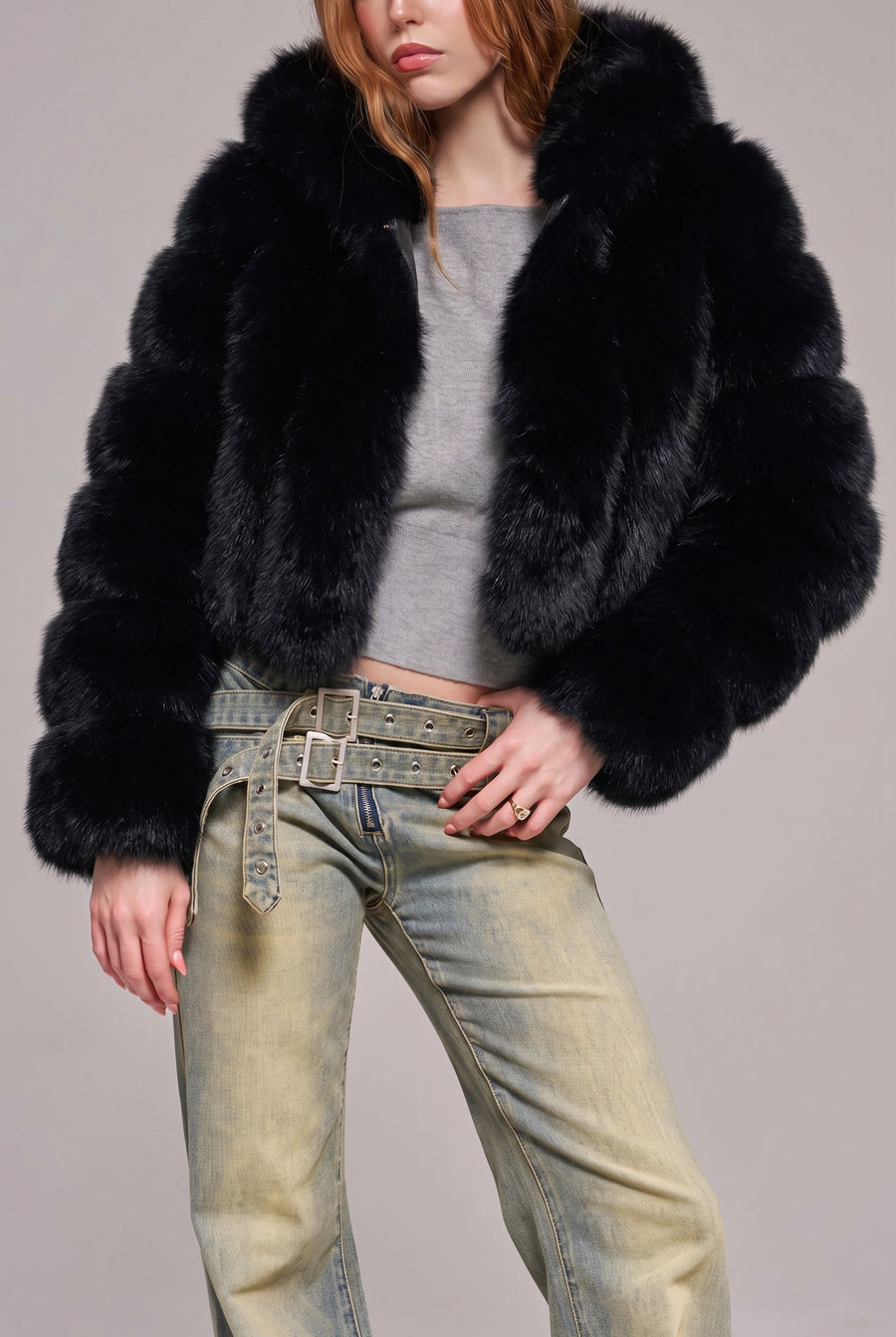 JOLENE-BLK CROPPED HOODED FAUX FUR JACKET – Azalea Wang