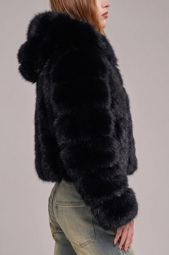 JOLENE-BLK HOODED FAUX FUR JACKET