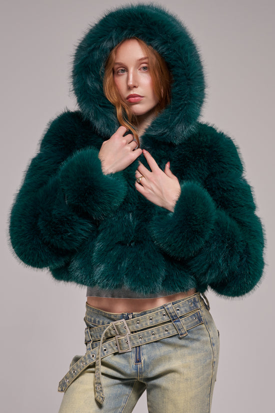 JOLENE-EMERALD FAUX FUR JACKET | AZALEA WANG