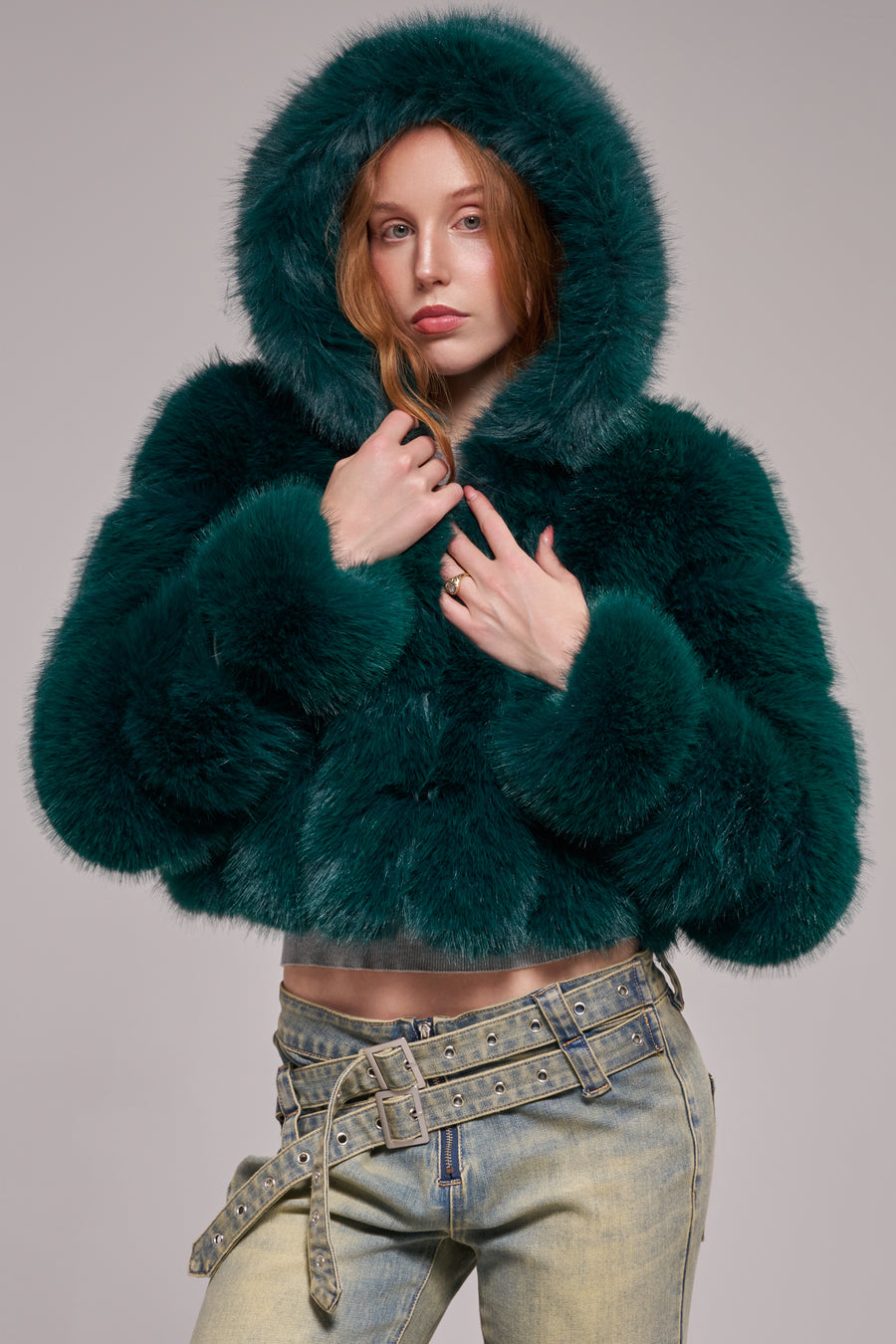 JOLENE-EMERALD FAUX FUR JACKET | AZALEA WANG