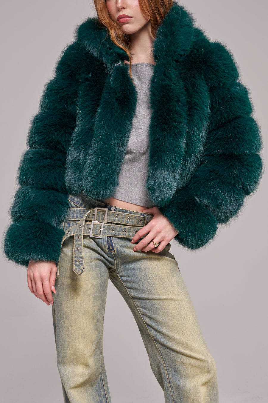 JOLENE-EMERALD FAUX FUR JACKET | AZALEA WANG