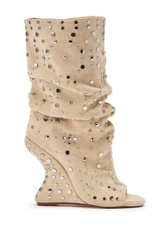 NAOMANI-BEIGE WEDGE BOOTIE