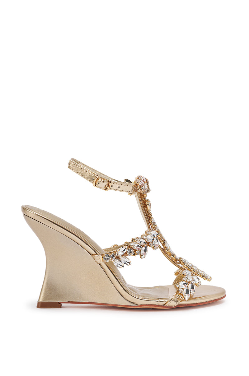 PORCELINE-GOLD EMBELLISHED WEDGE SANDAL