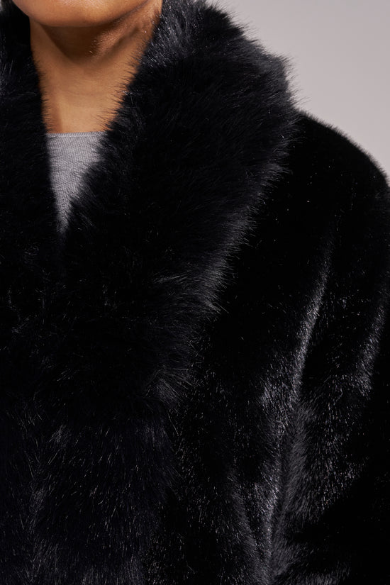 JOSEFINA-BLACK LONG FAUX FUR TRENCH COAT