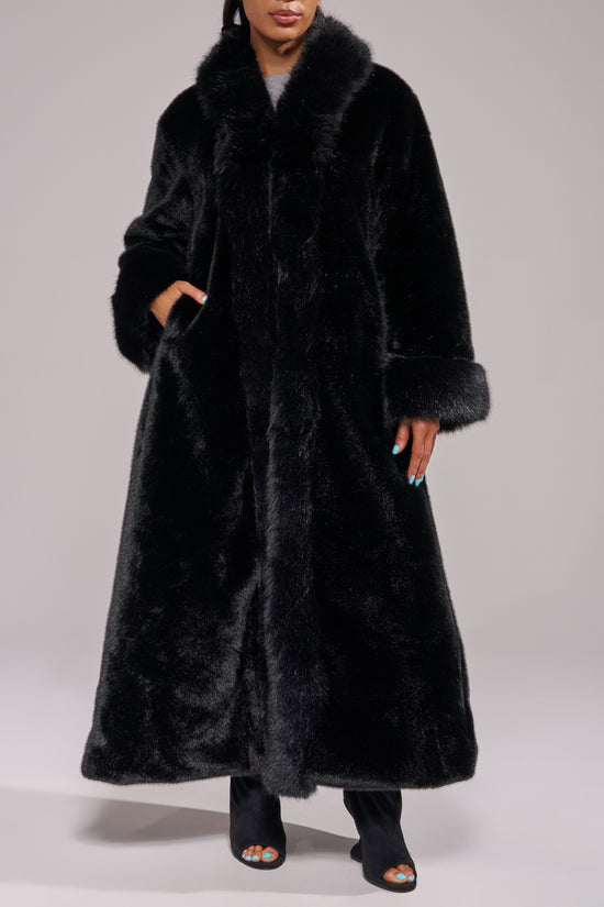 JOSEFINA-BLACK LONG FAUX FUR TRENCH COAT