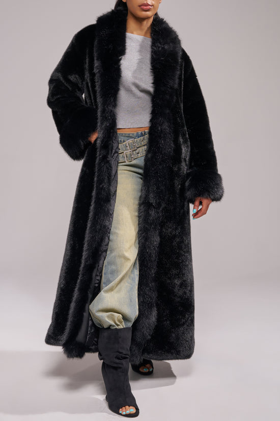 JOSEFINA-BLACK LONG FAUX FUR TRENCH COAT