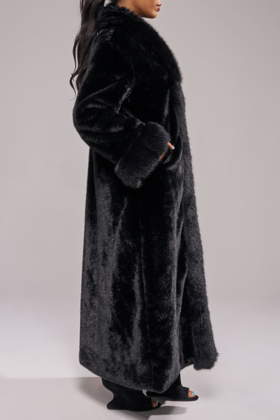 JOSEFINA-BLACK LONG FAUX FUR TRENCH COAT