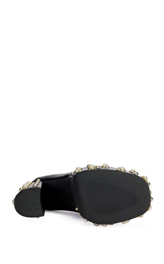 JUSTIFIED-BLACK EMBELLISHED PLATFORM BLOCK HEELED PUMP
