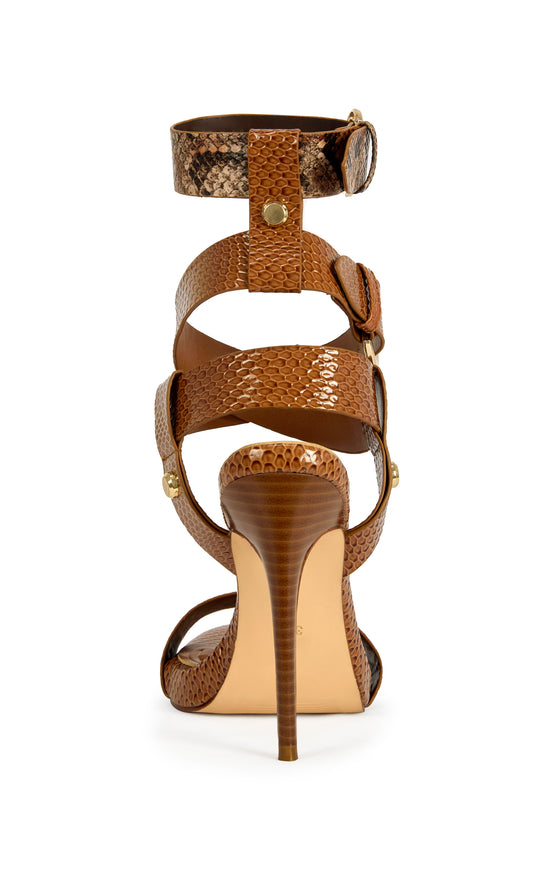 KANDINSKY-COGNAC SNAKE STILETTO SANDAL