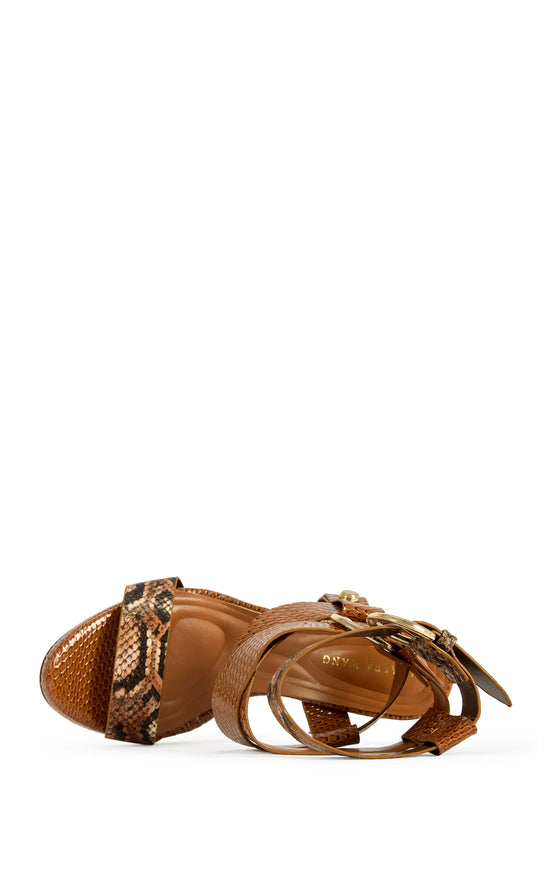 KANDINSKY-COGNAC SNAKE STILETTO SANDAL
