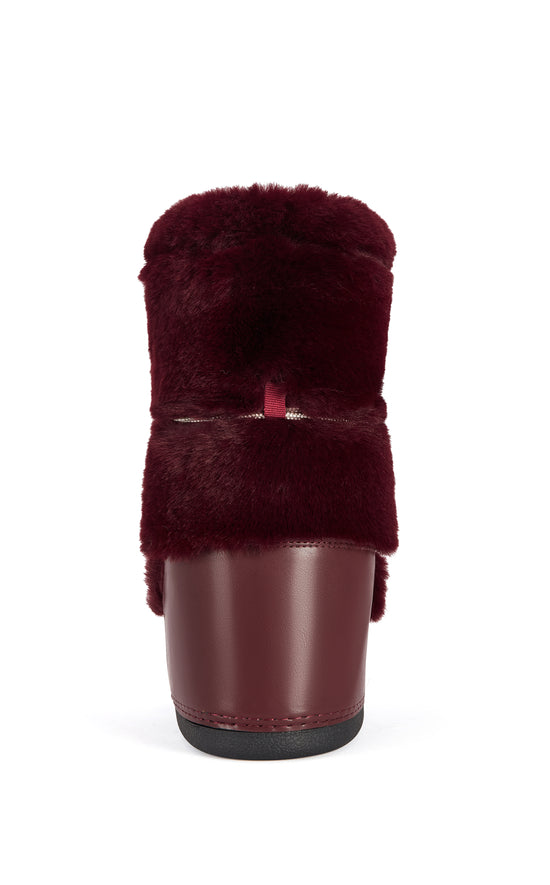 KARMELA-BURGUNDY FAUX FUR FLATFORM BOOTIE